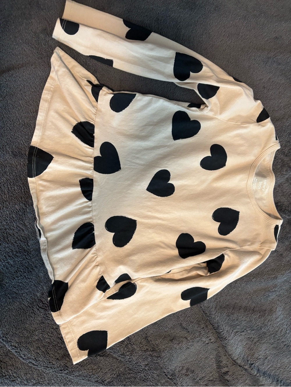 Carter's Cream Long-Sleeve Top with Black Heart Print